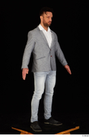  Larry Steel black shoes business dressed grey suit jacket jeans standing white shirt whole body 0016.jpg